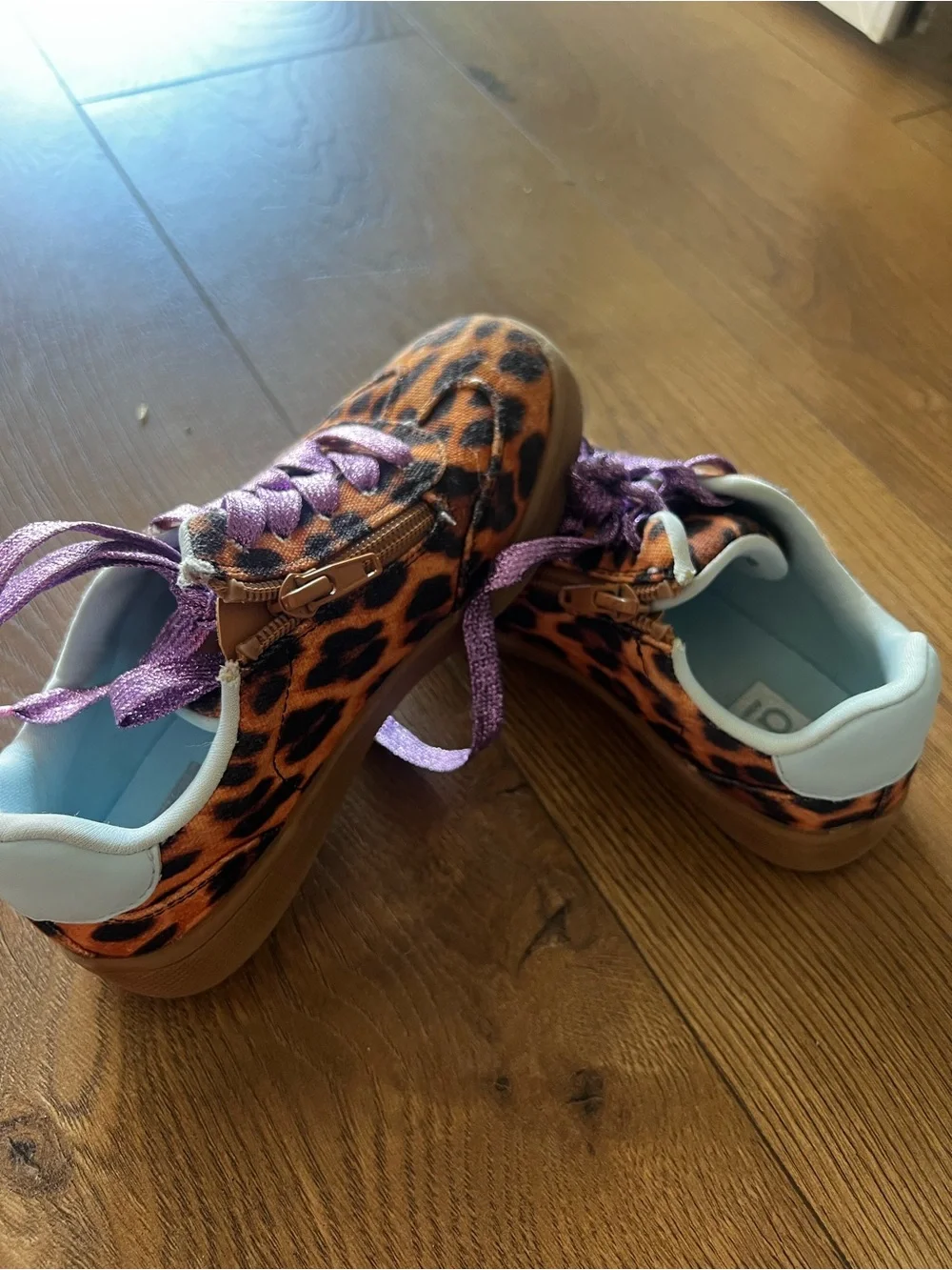 DV by Dolce Vita Kids Veranda Leopard Print Sneakers with Sparkle Purple Laces
